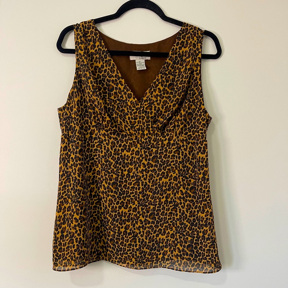 Clothing Co by Notations Womens Blouse Size Large Brown Leopard Sleeveless Top